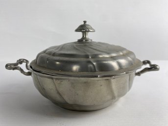 Antique Double Handled Pewter Lidded Bowl With Finial