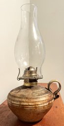 Vintage Stoneware Oil Lamp With Chimney