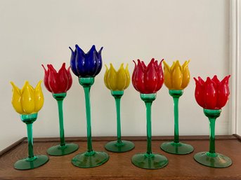 Colorful Studio Made Art Glass Tulip Flower Votive Holders