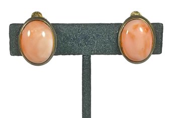 Fine Sterling Silver 925 And Cabochon Coral Earrings Ear Clips