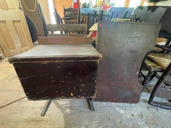 AN ANTIQUE PAINTED BOX AND LAP DESK