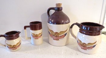 4 Pieces Of McCoy Stoneware Jugs And Pitchers American Eagle Motif