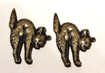 Pair Hissing Cat Silver Tone Metal Mountings Vintage 1920s