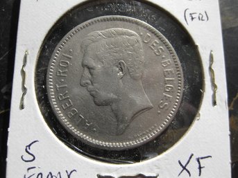 1931  BELGIUM  FRENCH SECTOR   5 FRANC COIN -- XF