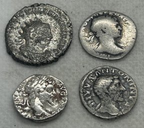 4 Ancient ROMAN SILVER DENARIUS Coins- ANTONINUS PIUS, EMPEROR VALERIAN, SEPTIMIUS SEVERUS