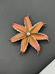 Rare Danecraft Red Sterling Silver Floral/ Flower Brooch