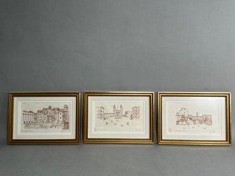 Three Fabiano Riccio Etchings Of Rome