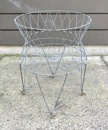 Vintage Industrial Collapsible Wire Hamper On Casters