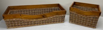 Two Woven And Wood Baskets