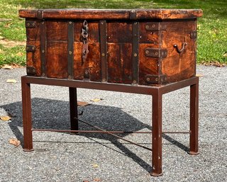 A Vintage Indonesian Hardwood Chest On Metal Stand