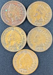 Lot Of 5 Indian Head Pennies 1899, 1900, 1901, 1902, 1903