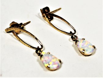 10K Gold Genuine Opal Pierced Earrings