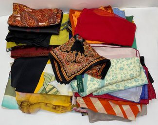 Over 30 Scarves, Mostly Silk