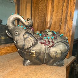 Stunning Brass Jeweled Elephant Figural Clutch Purse Box