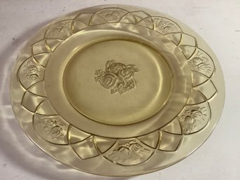 Rose Designed Yellow/amber Glass Plate