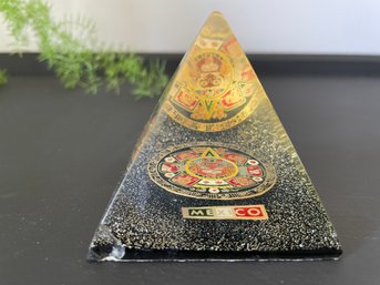 Pyramidal Acrylic Paperweight Of Mayan Sun God From Mexico