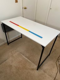 White Office Table Black Metal Legs With Side Pocket 47x23.5x29.25
