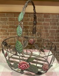 Well Made Metal Basket With Roses