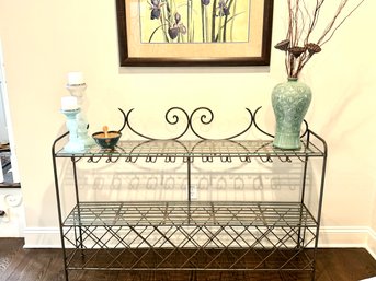 Rustic Style Metal Shelf With Glass Top Panels