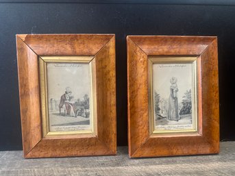 Two 1860 Birdseye Maple Frames - With Hand Colored Prints            212 / A3