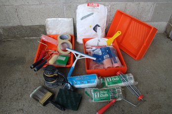 Mixed Lot Of Painting Accessories Including Dewalt Sander, Rollers, Brushes, Pans & More