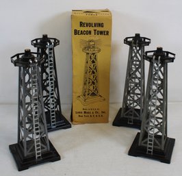 Lot Of Four Vintage Marx Revolving Beacon Towers