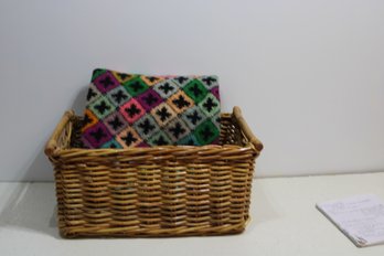 Basket With Handmade Wool Throw Blanket