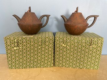 Pair Of Fine Japanese Ceramic Teapots In Presentation Boxes