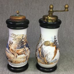 Very Rare Vintage BROOKS BROTHERS Hunting Scenes Salt Shaker & Pepper Grinder - Made In Italy - VERY RARE FIND
