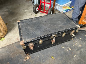 Black Leather Trunk  With Leather Straps