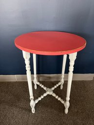 Distressed Round Coral Top End Table