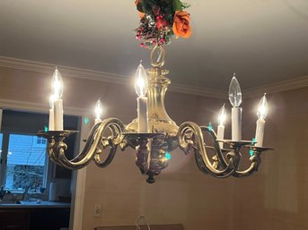 English Brass Eight-Light Curved Arm Chandelier - 29.5'W X 18'H
