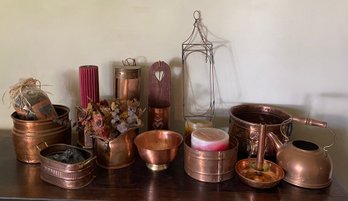 Large Lot Of Copper Items With Brass Accents