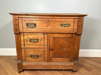 Antique Solid Oak Washstand Cabinet