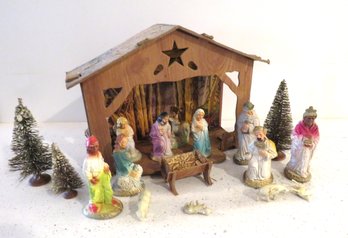 Vintage Small Manger With Assorted Figures