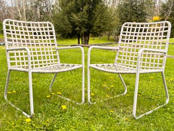 A Pair Of Vintage Mid Century Cast Aluminum Arm And Strap Arm Chairs 'Lido' By Brown Jordan