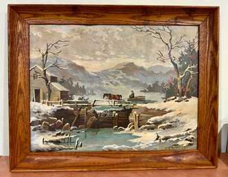 Signed Oil On Board Winter In The Country By Rizzo