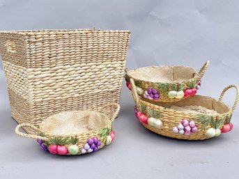 Needlework Embellished Woven Baskets