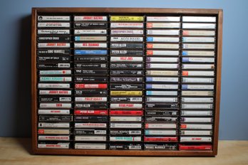 Wood Case Holding 100 Cassette Tapes - Lot One