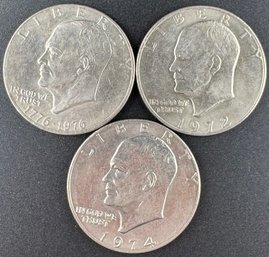 Lot Of 3 Eisenhower Dollars 1972, 1974, 1976