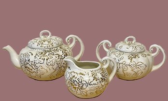 Three Piece Porcelain Tea Set Signed Pauline Talmadge 4/1/55