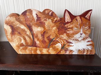Pair Of Hand Decorated Wooden Orange Tabby Cats