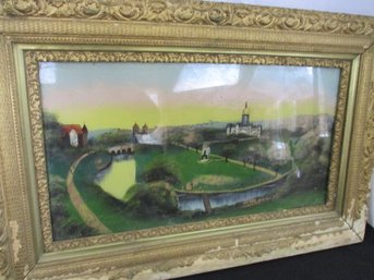 Late 19th/Early 20th Century Reverse Painting Of The Hartford CT State Capitol