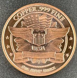 One AVDP Ounce .999 Fine Copper Round