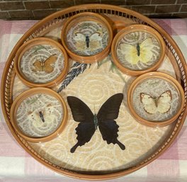 Mid Century Bamboo Butterfly Tray And Coasters