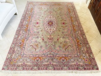 A Vintage Indo-Persian Hand Knotted And Dyed Wool Rug