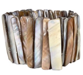 Mother Of Pearl Elastic Bracelet Silver And Copper Colored Shell