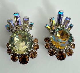 VINTAGE SIGNED KARU ARKE RHINESTONE CLIP-ON EARRINGS