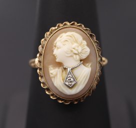 Stunning 14k Yellow Gold Cameo Ring W/ Diamond Necklace