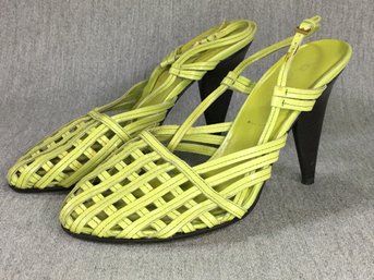 Fantastic PRADA Lime Green Woven Heels - Made In Italy - Size 39-1/2' Eur / Size 9 Usa - Nice PRADA Shoes !